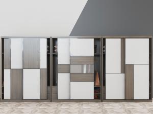 北欧实木拼接推拉门衣柜