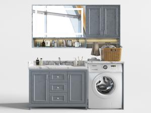 北欧嵌入洗衣机的储物柜洗手盆浴室镜