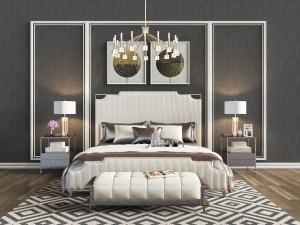 现代轻奢双人床床尾凳