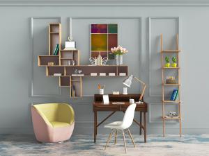 北欧书桌椅组合单人沙发3d模型 北欧书桌椅组合单人沙发