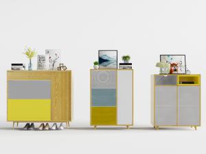 现代实木套色鞋柜边柜