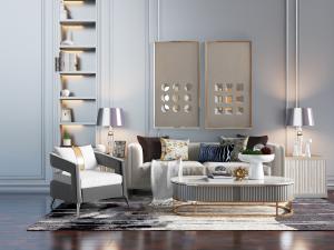 现代轻奢多人单人沙发茶几组合