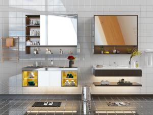 现代悬挂式洗手台洗手盆可收纳浴室镜