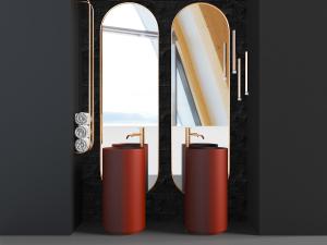 现代轻奢红色洗手台洗手盆浴室镜