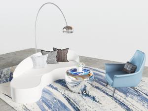 后现代弧形多人沙发单人沙发茶几组合