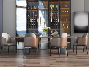 后现代长方形餐桌椅组合酒柜3d模型 后现代长方形餐桌椅组合酒柜