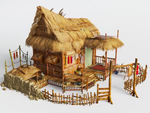 中式仿古围栏草屋房子