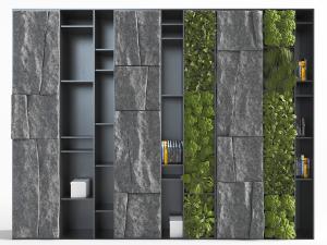 现代带有植物墙的装饰置物柜