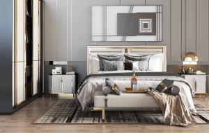 后现代双人床衣柜床尾凳