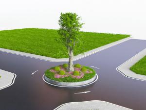 十字路口转盘花坛景观树木