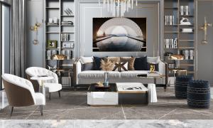 新中式沙发茶几凳子坐墩装饰柜组合