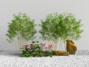 竹子花卉石头景观小品
