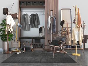 北欧实木玄关鞋柜换鞋凳衣架