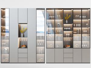 现代轻奢玻璃柜门的酒柜3d模型 现代轻奢玻璃柜门的酒柜
