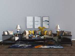 新中式沙发茶几挂画3组合D