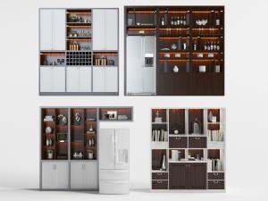 现代嵌入电冰箱的酒柜装饰柜3d模型 现代嵌入电冰箱的酒柜装饰柜