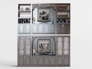 新中式实木装饰置物柜酒柜3d模型 新中式实木装饰置物柜酒柜