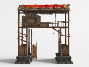 中式仿古草棚木框架大门