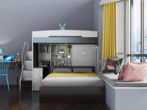 现代儿童带书柜的上下铺