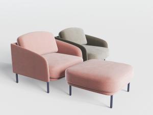 现代轻奢单人沙发脚踏脚凳3d模型 现代轻奢单人沙发脚踏脚凳