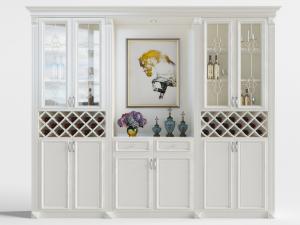 简欧白色实木酒柜3d模型 简欧白色实木酒柜