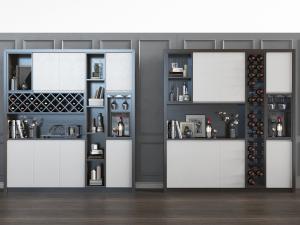 新中式黑白撞色酒柜3d模型 新中式黑白撞色酒柜