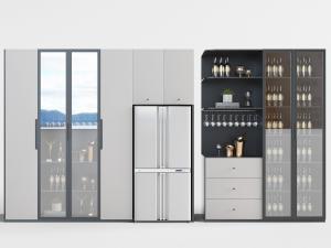 现代带冰箱的酒柜3d模型 现代带冰箱的酒柜