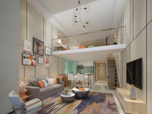 现代复式挑高客厅餐厅