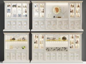 简欧白色雕花玻璃柜门的酒柜3d模型 简欧白色雕花玻璃柜门的酒柜