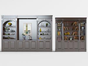 美式实木装饰酒柜书柜3d模型 美式实木装饰酒柜书柜