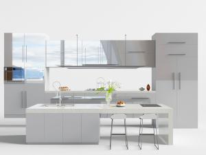 后现代白色整体橱柜厨房中岛岛台