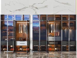 现代玻璃平开门储物衣柜