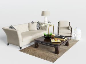 美式白色多人单人沙发茶几组合