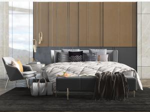 现代轻奢双人床床尾凳