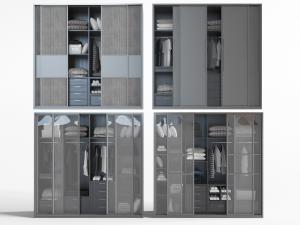 新中式玻璃推拉门储物衣柜