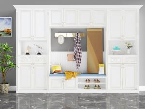 简欧白色带卡座的玄关鞋柜