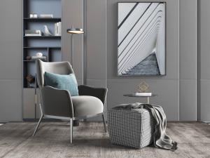 现代单人沙发坐墩3d模型 现代单人沙发坐墩