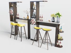 北欧吧台酒架吧凳3d模型 北欧吧台酒架吧凳