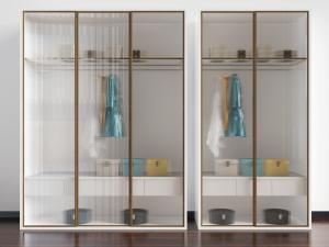 现代轻奢条纹玻璃柜门的衣柜