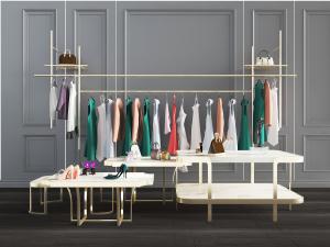 现代服装店衣服鞋子装饰衣架展示台3d模型 现代服装店衣服鞋子装饰衣架展示台