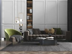 现代轻奢布艺多人单人沙发茶几组合