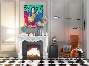 欧式雕花壁炉火炉休闲椅子