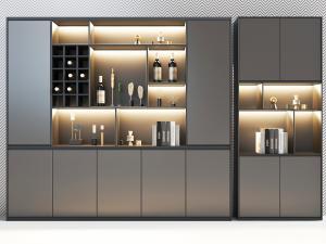 现代灰色装饰酒柜3d模型 现代灰色装饰酒柜