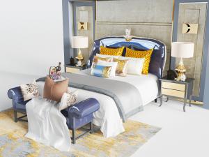 新古典双人床床尾凳床头柜