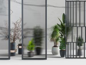 新中式玻璃隔断盆栽植物