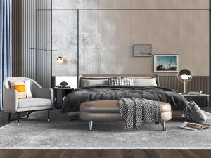 后现代双人床单人沙发床尾凳