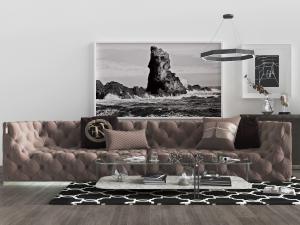 简欧布艺多人沙发玻璃茶几组合