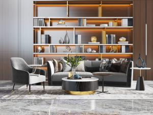 后现代多人单人沙发茶几组合