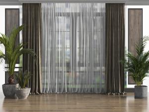 欧式窗帘窗纱盆景盆栽