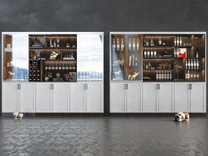 现代白色玻璃柜门的酒柜3d模型 现代白色玻璃柜门的酒柜